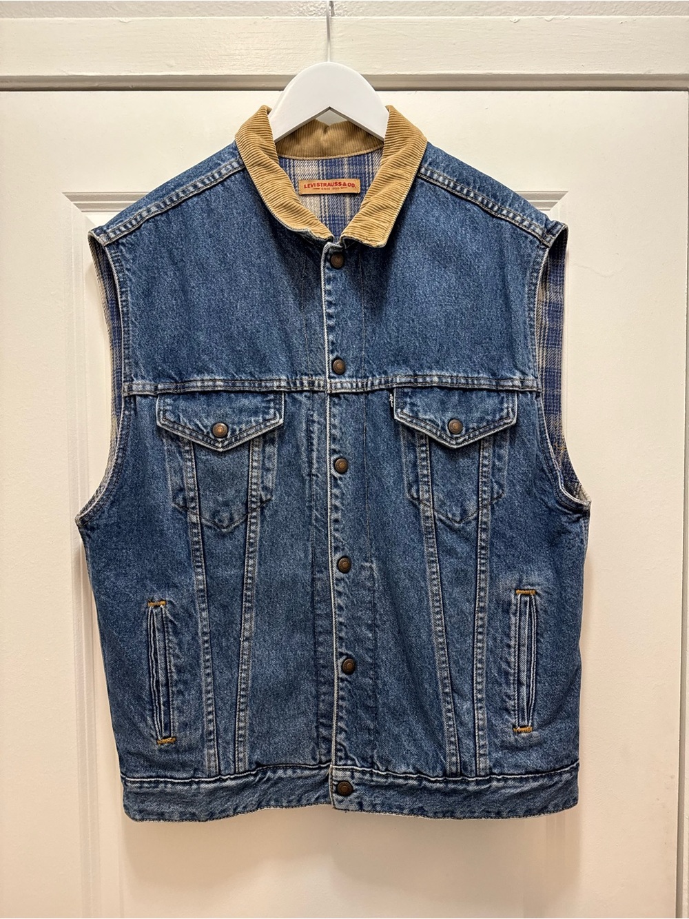 Vintage Levis Denim Trucker Biker Vest Flannel Lined Reversible